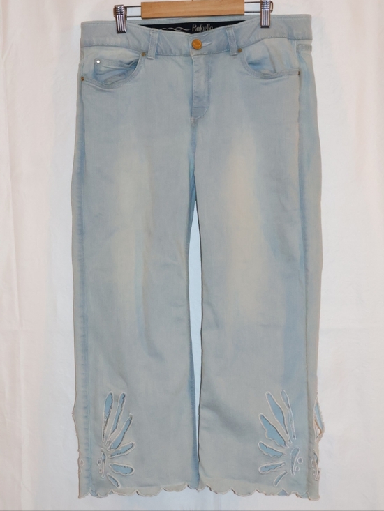 Rafaella Pants - Rafaella Light-Wash Weekend Slimming Capris With Cut Out Embroidery.